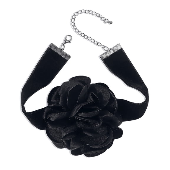 Romantic Big Rose Flower Choker Necklaces Wide Soft Black Velvet-Party Necklaces for Women Fashion Statement Jewelry