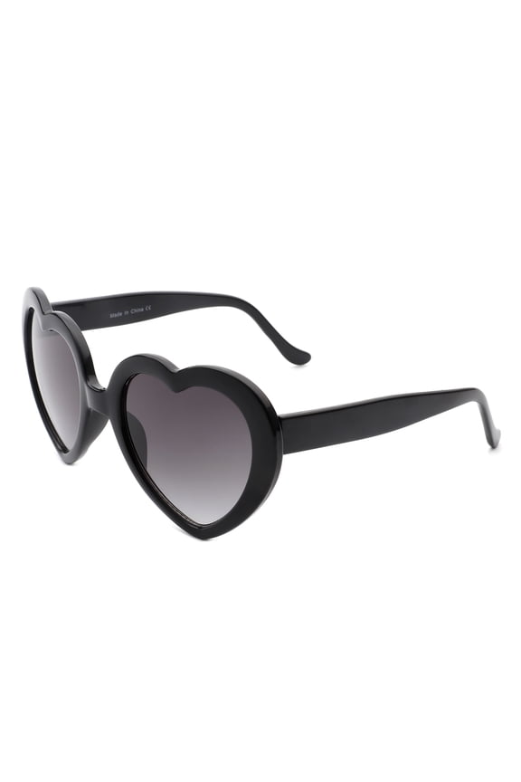 Romantic Black Frame Heart Shaped Sunglasses - Dark Lens UV Protection Fashion Casual Eyewear