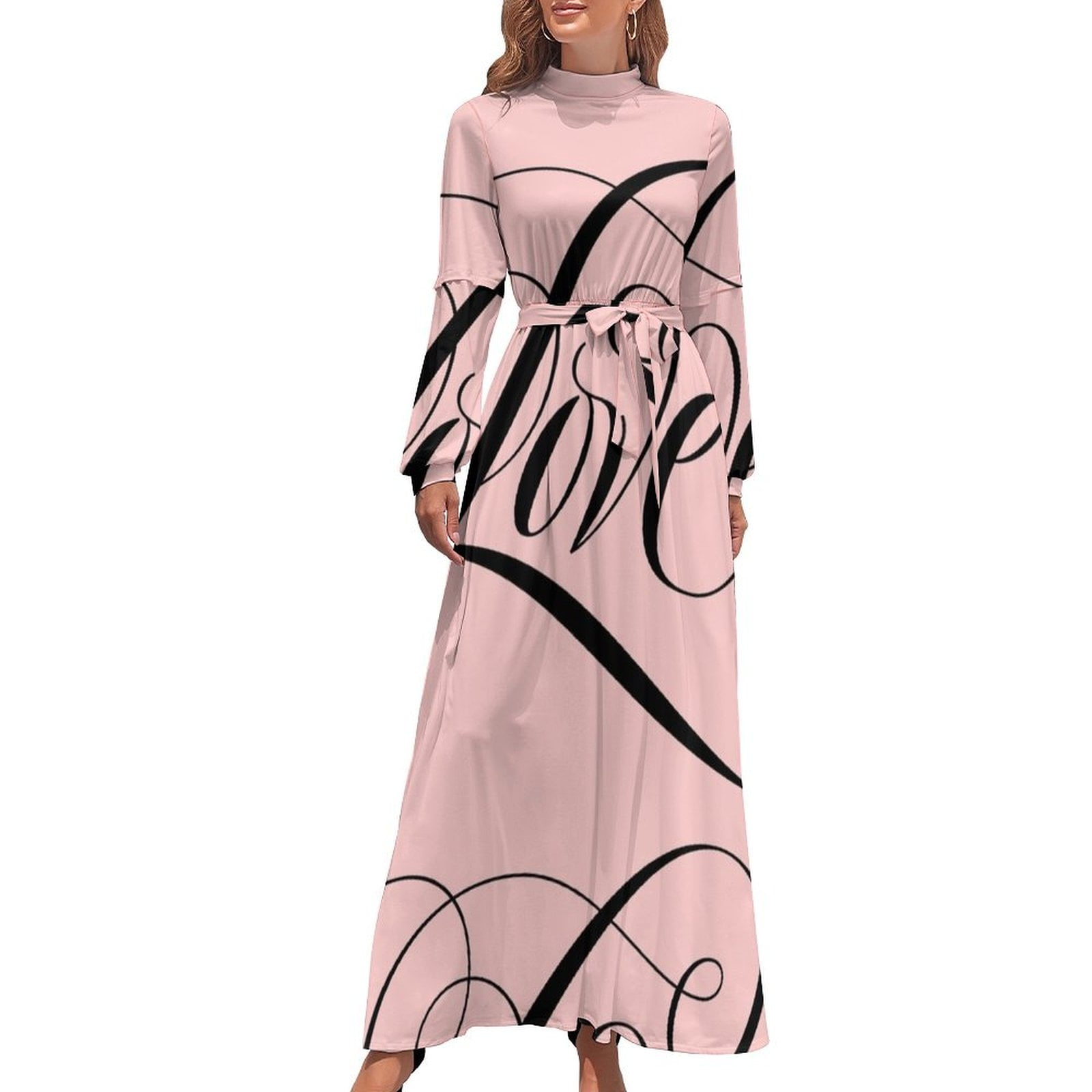 Romantic Black LOVE Calligraphy Script Lettering Blush Pastel Pink Long  Dress womans clothing women's elegant loose dresses - Walmart.com