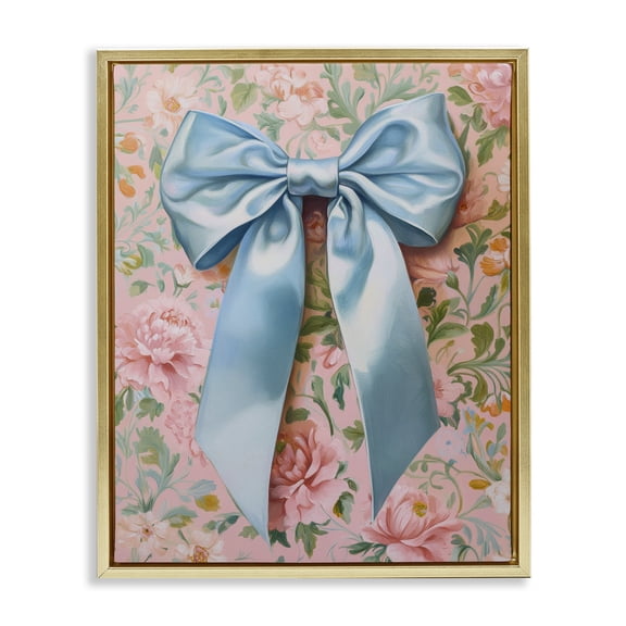 Stupell Industries Romantic Blue Satin Bow Gold Framed Floater Canvas Wall Art, design by Petal Prints Design