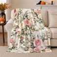 thumbnail image 1 of Romantic Blush Pink Rose Garden Floral, Festive Botanical Garden Scene, Warm Flannel Blanket for Sunroom and Reading Nook, Garden Lovers Thanksgiving Gift, Botanical Home Decor, 1 of 7