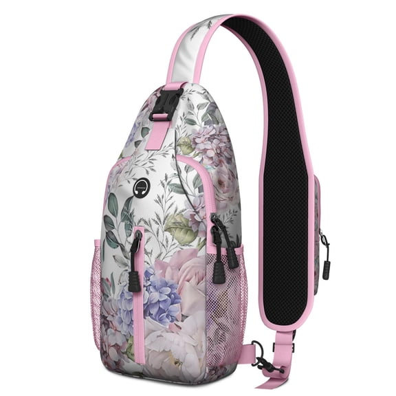 Romantic Botanical and Wildflower Crossbody Bag – Lightweight, Multi-pocket – Watercolor Tropical Flower and Leaves Design