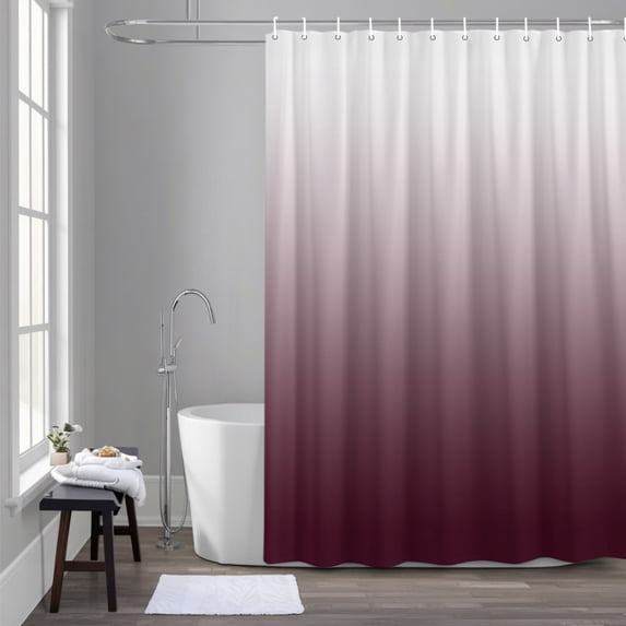 Romantic Burgundy 36x72 Inches Waterproof Shower Curtain, Gradient Bath Curtain Set with 12 Hooks Washable Shower Curtains for Bathroom Bathtub Decor