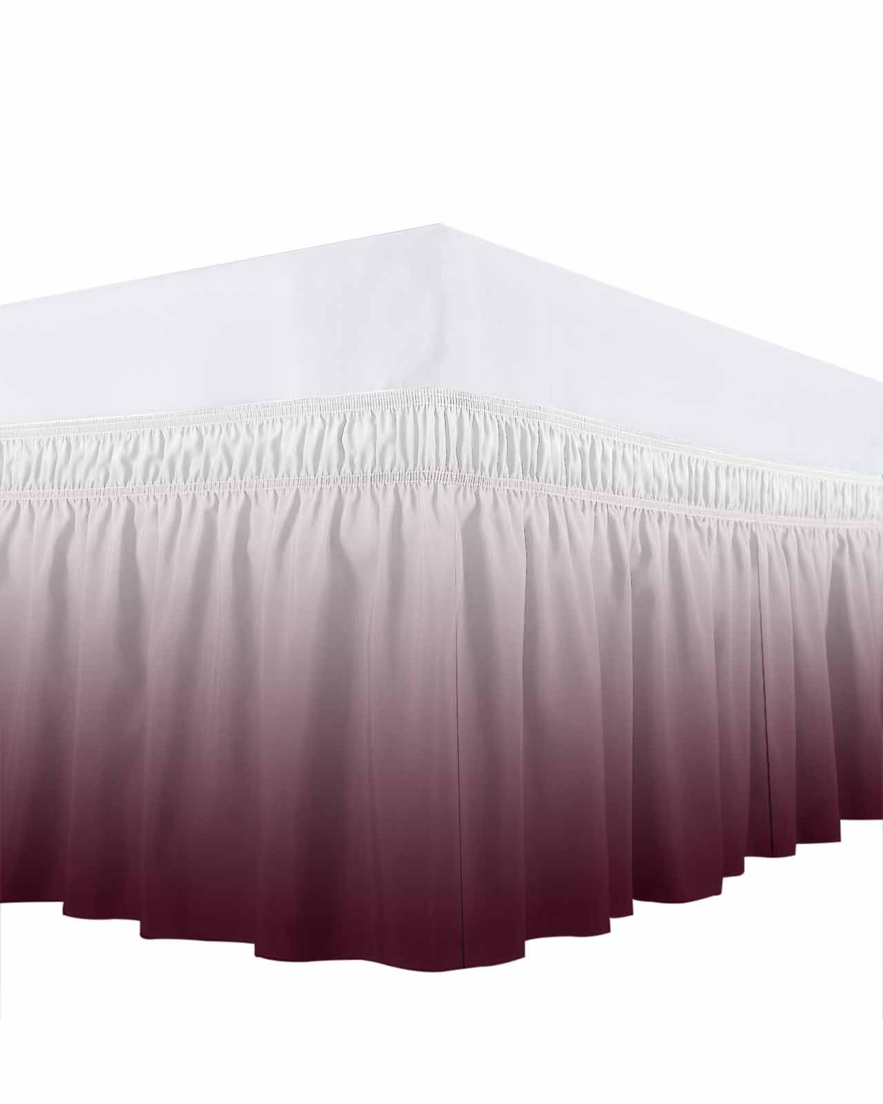 Romantic Burgundy Bed Skirt King Size 18" Drop Gradient Ruffled Wrap Around Bed Skirts Adjustable Elastic Bedskirt Dust Ruffle for King Size Bed