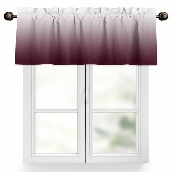 Romantic Burgundy Valances for Windows, 42 x 18in, Gradient Rod Pocket Kitchen Valance Curtain Light Filtering Window Treatments for Living Room Bedroom, 1 Panel
