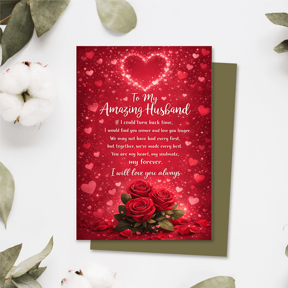 Romantic Card for Husband "To My Amazing Husband" Heartfelt Love Note with Roses Design Perfect for Anniversary, Valentine's Day, or Just Because