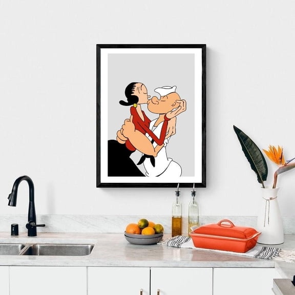 Romantic Cartoon Character Wall Decor Poster Heart Shape Art Featuring Popeye Olive Oyl Size 24x36 Unframed Poster