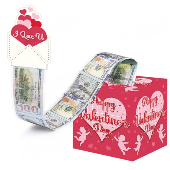 Romantic Cash Pull Box Gift, Pink Love Theme Money Surprise Box, Creative Anniversary Keepsake Gift for Couples, Boyfriend & Girlfriend, Decorative Gift Box