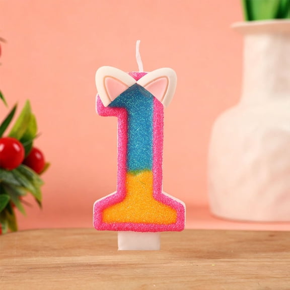 Romantic Cat Ears Digital Birthday Candles Set - 0-9 Two-Color Magic Cake Candles