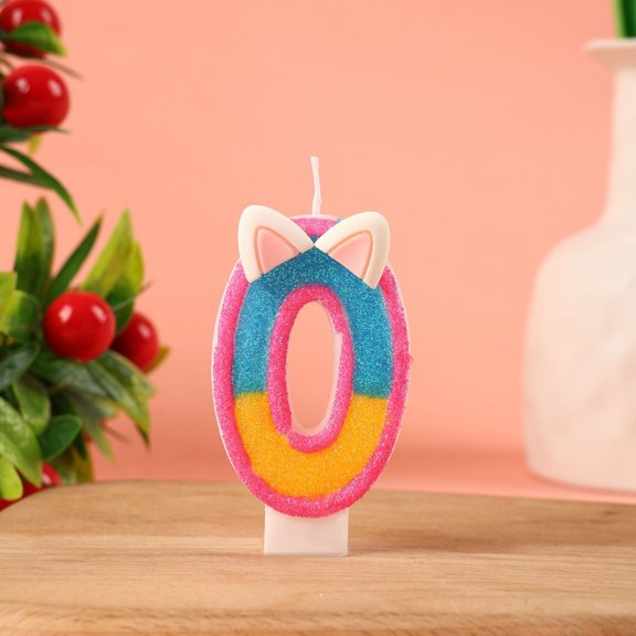 Romantic Cat Ears Digital Birthday Candles Set - Customizable 0-9 Two-Color Magic Cake Candles