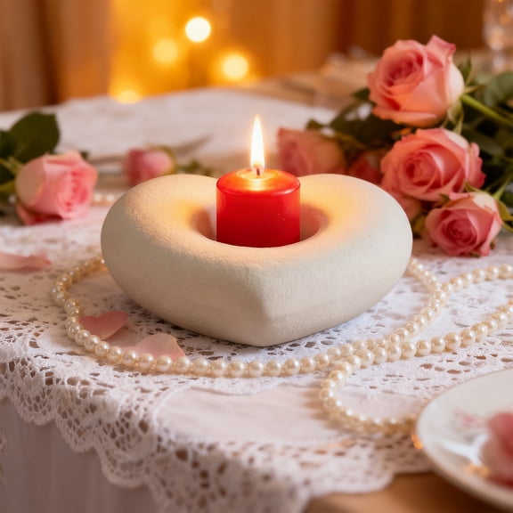 Romantic Ceramic Heart Candle Holder - Valentine's Day Table Decor with Elegant Design for Dinner Parties, Weddings and Special Occasion Centerpiece