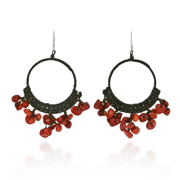 Romantic Chandelier Red Coral Dangle Hoop Earrings