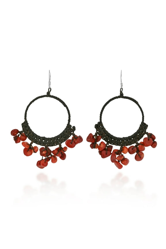 Romantic Chandelier Red Coral Dangle Hoop Earrings