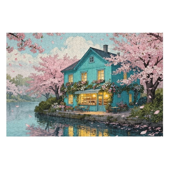 Romantic Coffee Shop 1000 Pieces Puzzle for Adults, Artistic Indoor Jigsaw, Cozy Caf Scene, Challenging Mind Game, Home Dcor Puzzle, Transform Your Space Into Art