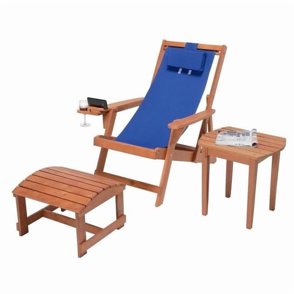 Romantic Collection Canvas Sling Chair with Cup and Wine Holder and Ottoman (Set of 3)