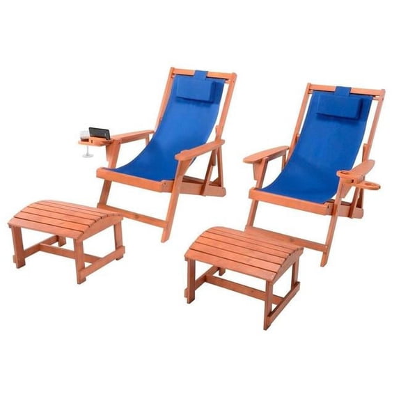 Romantic Collection Canvas Sling Chair with Cup and Wine Holder and Ottoman (Set of 4)