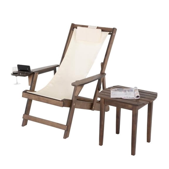 Romantic Collection Canvas Sling Chair with Cup and Wine Holder and end table