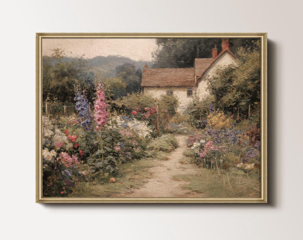 Romantic Cottage Garden Art Print Vintage Garden Path Painting Floral ...