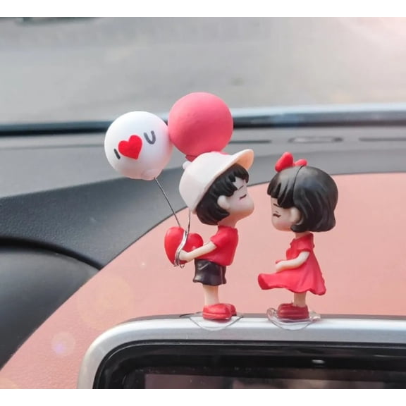 Romantic Couple Car Dashboard Figurine Red Balloon Ornament Interior Decor
