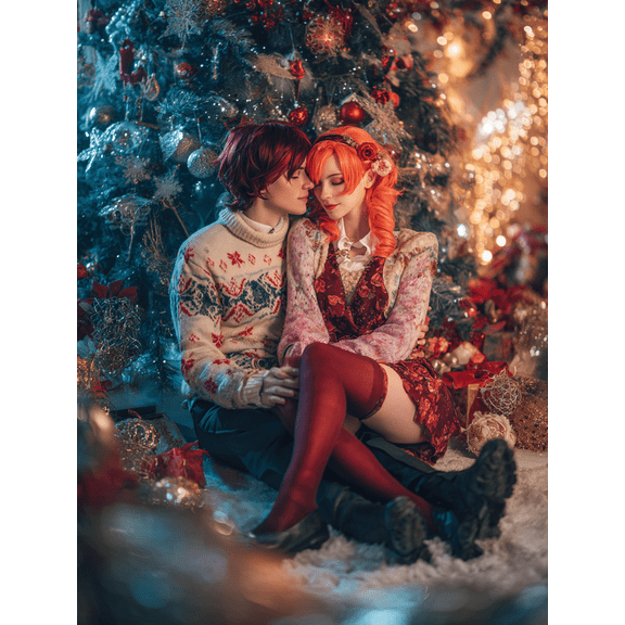 Romantic Couple Christmas Portrait Canvas Print, Ideal Wall Art for Living Room Bedroom Dining Room Hallway Office Apartment Cafe