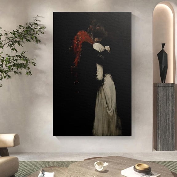 Romantic Couple Embrace Art Poster - Emotional Loveintimate Portrait, Classic Style Artwork Home Decor, 16x24 UNFRAMED