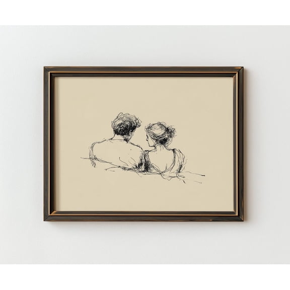 Romantic Couple Line Art Wall Art, Unframed Canvas Size 8x12