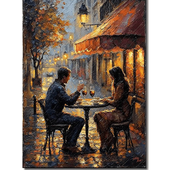 Romantic Couple Parisian Cafe Wall Art Canvas PaintingSuitable for Living RoomBedroomDining RoomKitchenOffice Decor