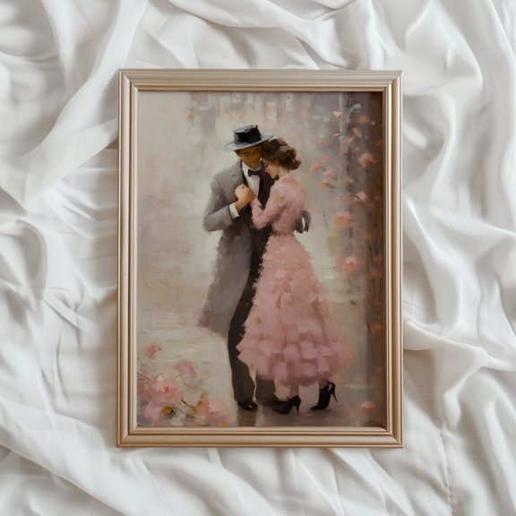 Romantic Couple Print | Valentine PRINTABLE Wall Art | Vintage Romantic Decor | Pink Love Painting | Girly Romantic Aesthetic Home Decor Size 24x36 Unframed Poster