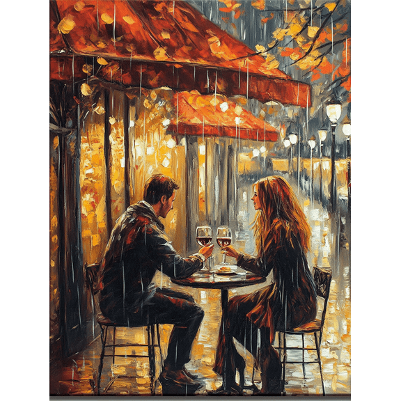 Romantic Couple Rainy Day Cafe Canvas Art Print Perfect for Living Room Bedroom Dining Room Kitchen and Office Decoration.