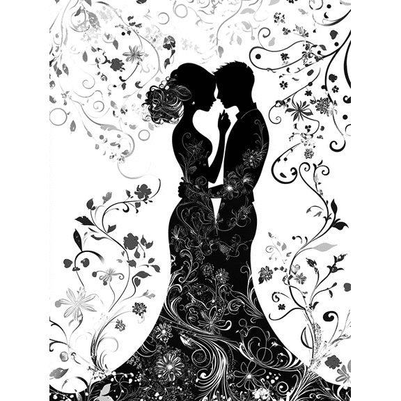 Romantic Couple Silhouette Floral Canvas Wall Art Perfect for Bedroom Living Room Dining Room Wedding Venue and Gallery Wall Decor.