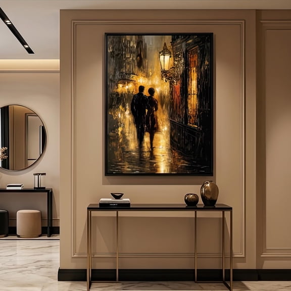 Romantic Couple Street Scene, Moody Evening Urban Wall Art, Love & Cityscape Decor Poster, Poster Only
