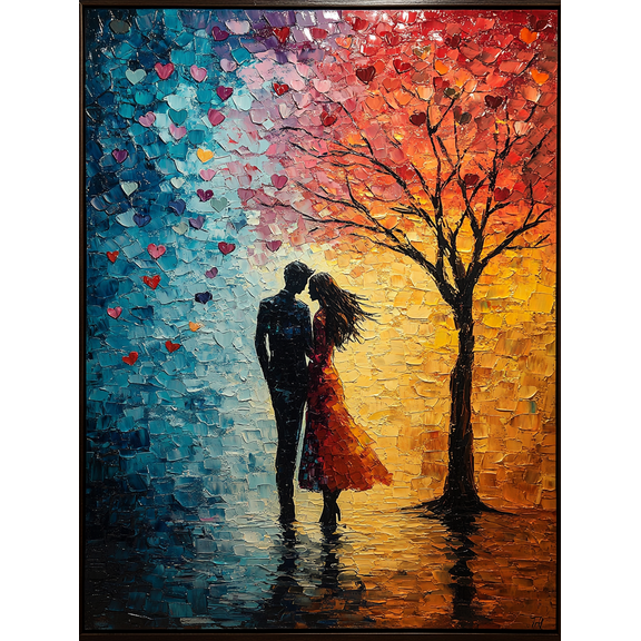 Romantic Couple Under Heart Tree Canvas Painting Perfect for Bedroom Living Room Gallery Wall Office and Hallway Decor.