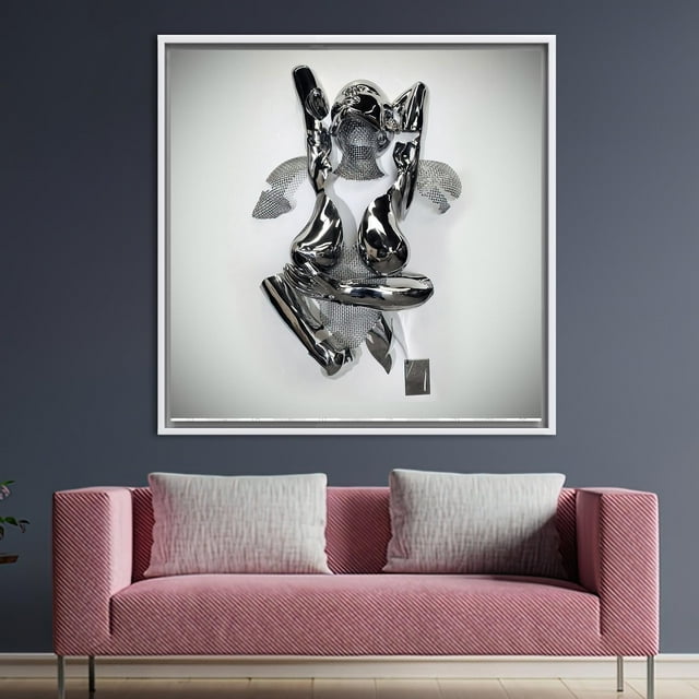 Romantic Couple Wall Art, Couple Hugging Canvas, Silver Wall Decor, 3d 