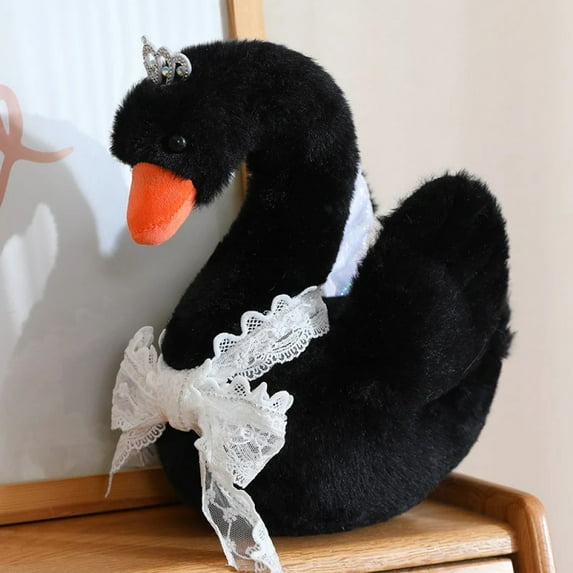 Romantic Couple White Black Swan Plush Toys Lace Bow Crown Swan Plushies Soft Doll Pretty Home Bed Decor Pillow