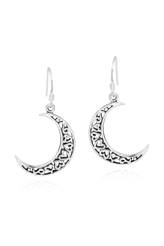 Romantic Crescent Moon Sterling Silver Dangle Earrings