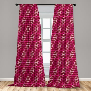 Romantic Curtains 2 Panels Set, Valentine's Day Pattern with Sketchy Heart Rhombuses, Window Drapes for Living Room Bedroom, 56"W X 84"L, Hot Pink Burgundy, by Ambesonne