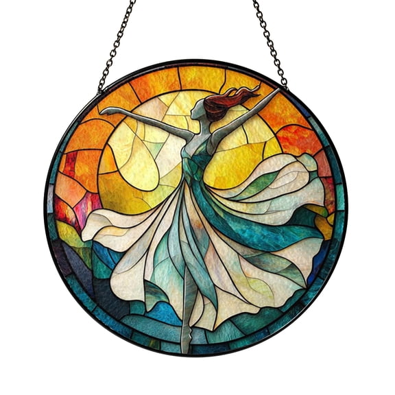 Romantic Dance Silhouette Stained Glass Suncatcher, Window Decor Hanging Glass Style Art Accent