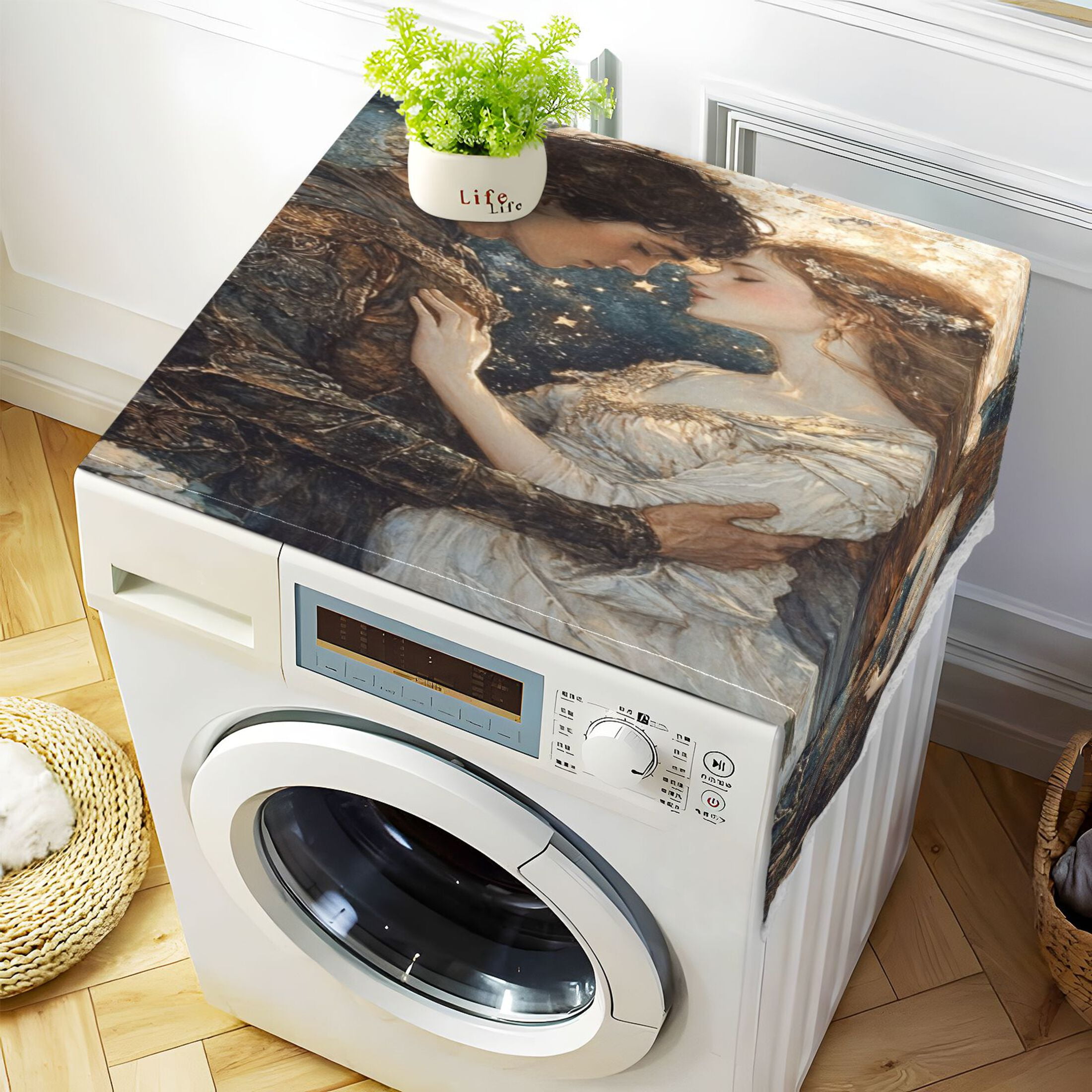 Romantic DatingWasher and Dryer Covers Dust-Proof and Oil Resistant Fridge Cover with 4 Storage Pockets Washing Machine Top Cover for Laundry Kitchen Home 51.2 x 22 In