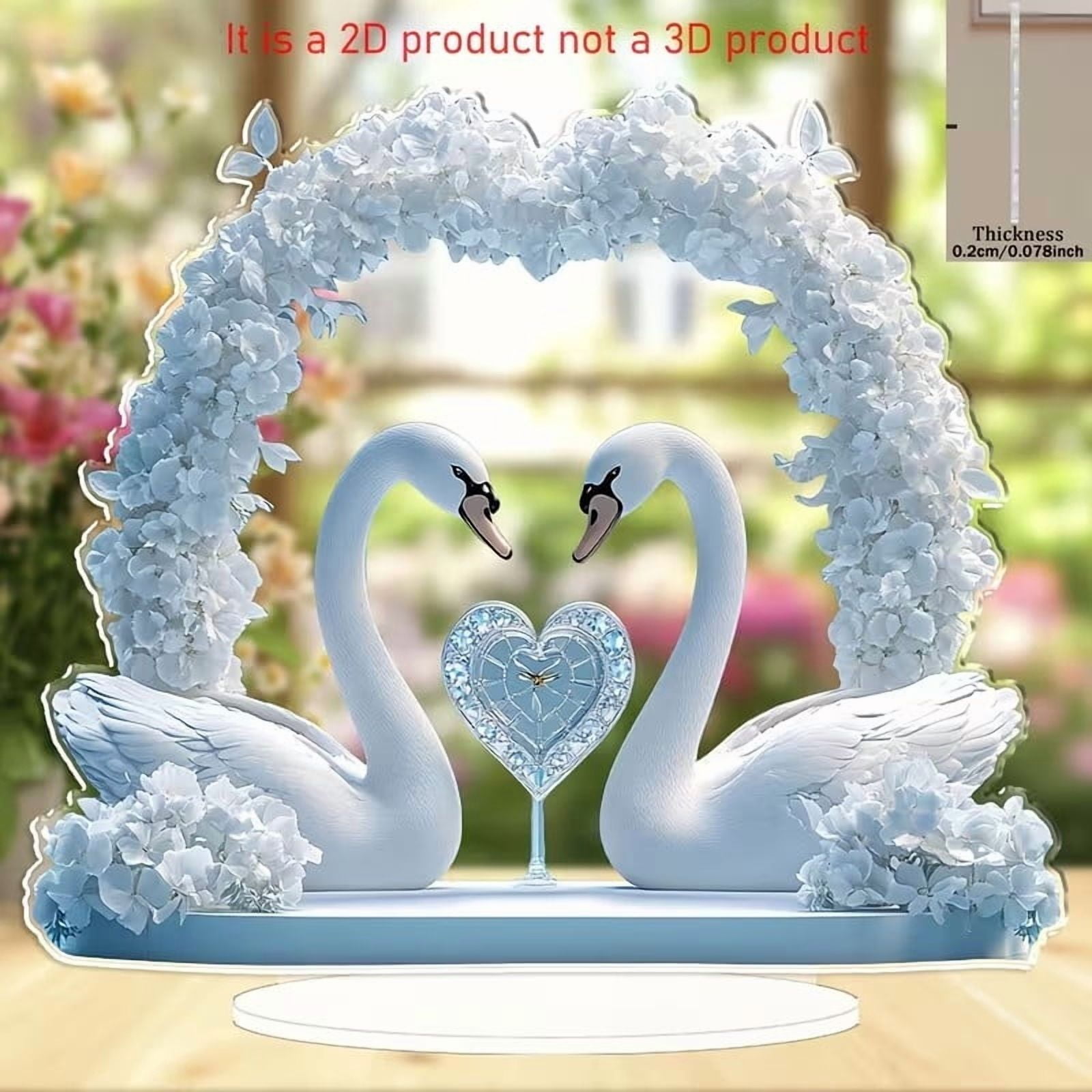 Romantic Decor Heart-shaped Floral Swan Acrylic Tabletop Ornament 2D ...