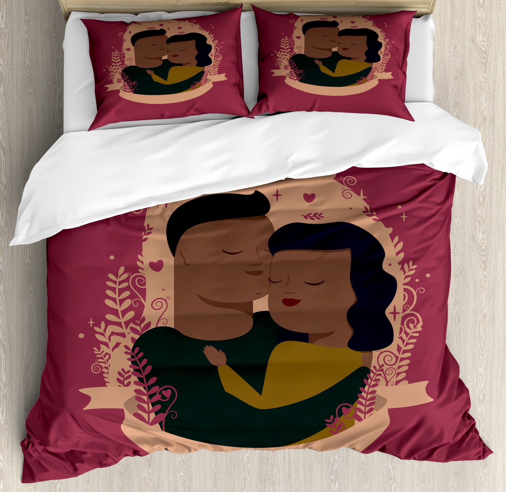 Romantic Duvet Cover Set, Holding Couple Happy Relationship Romance