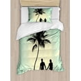 thumbnail image 1 of Romantic Duvet Cover Set Twin Size, Married Couple walking on the Beach with Tropical Fauna and Flora, Decorative 2 Piece Bedding Set with 1 Pillow Sham, Pale Green Seafoam Black, by Ambesonne, 1 of 3