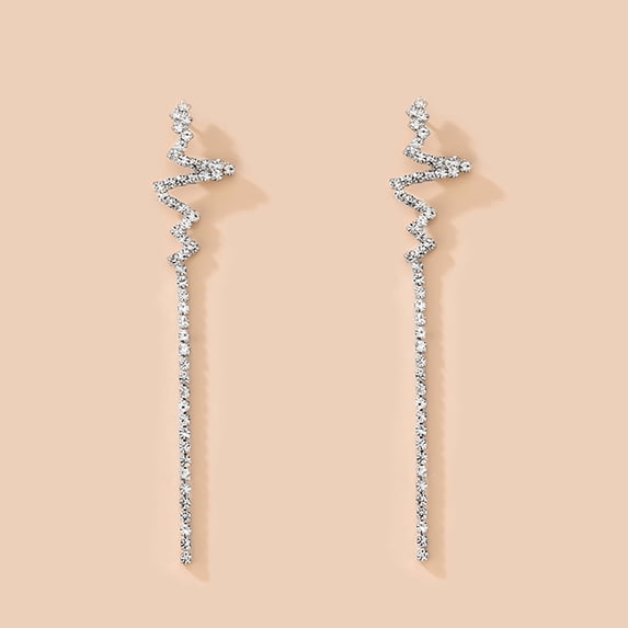 Romantic ECG Heartbeat Earing, Creative Lightning Full Rhinestone Bling Earrings for Women