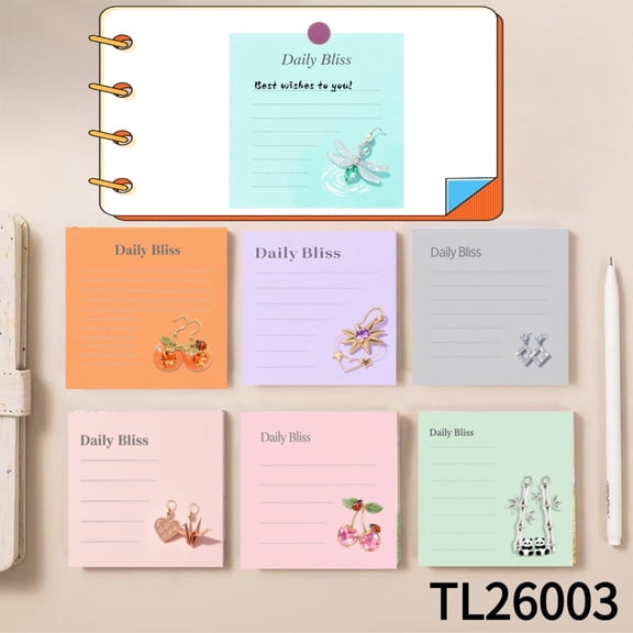 Romantic Earring - Themed Note Pads (3.54×3.54 Inches)100-Pack with105 Emoticon Stickers, Quickly Jotting Down Reminders, Marking Key Points, Leaving Temporary Messages, Suitable for Various Surfaces