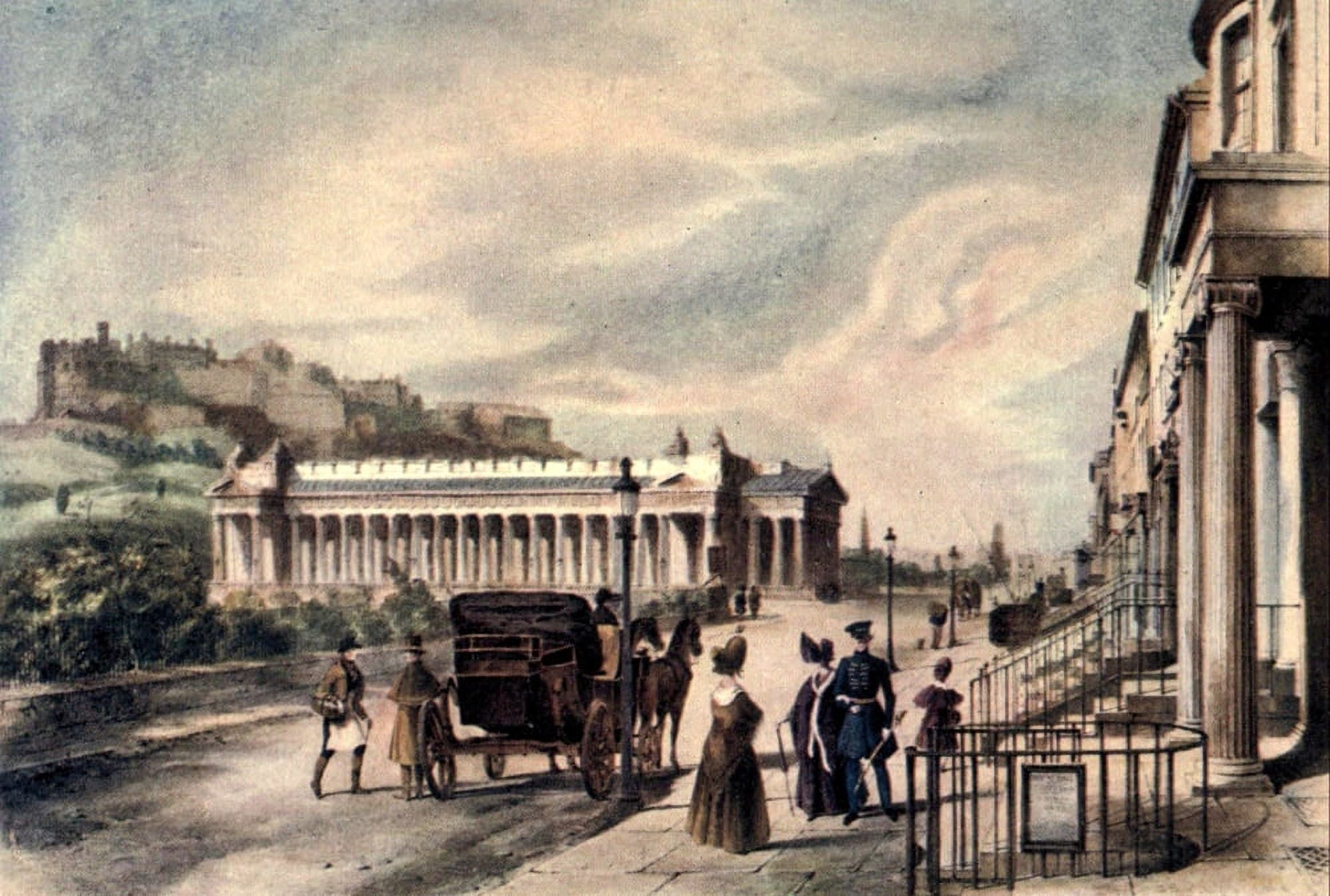 Romantic Edinburgh 1911 Princes Street in 1837 Canvas Art - JD Swarbreck (18 x 24)