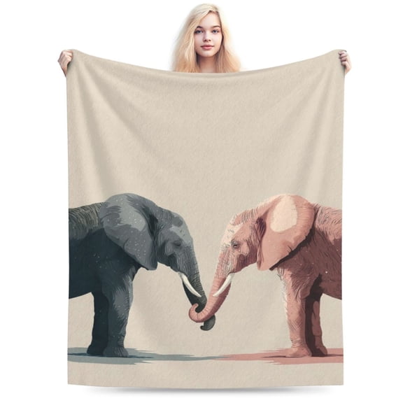 Romantic Elephant Couple Throw Blanket, Intertwined Trunks Heart Art Soft Flannel Fleece Decor Gift 50x40