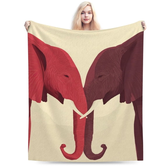 Romantic Elephant Couple Throw Blanket, Intertwined Trunks Heart Art Soft Flannel Fleece Decor Gift 50x40