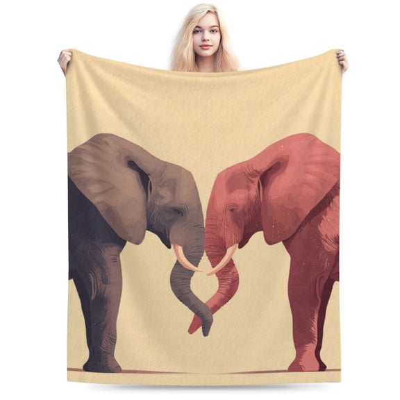 Romantic Elephant Couple Throw Blanket, Intertwined Trunks Heart Art Soft Flannel Fleece Decor Gift 50x40