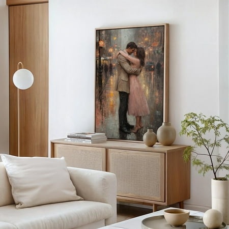 Romantic Embrace In Rainy City Wall Art - Intimate Couple Evening Scene Hangable Wall Decor For Romantic Ambiance Wall Art, Modern Wall Decor, 8x12 UNFRAMED