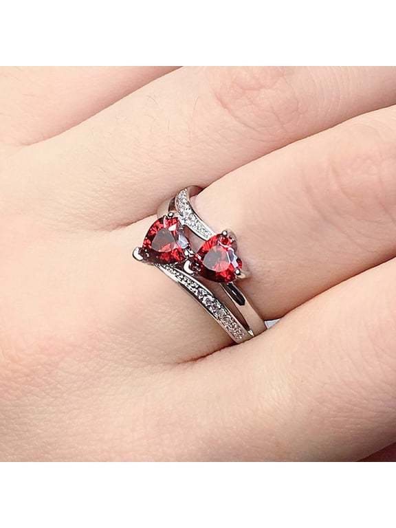Romantic Engagement Rings For Women Double Heart Shaped Pretty Gift For Women Seven Color Available Rings