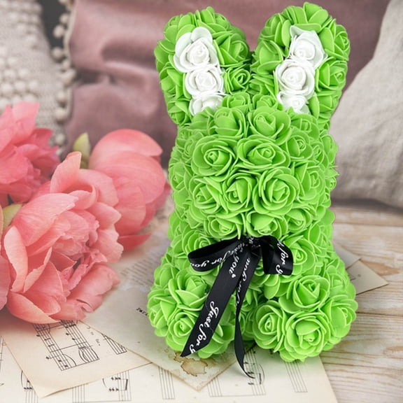 Romantic Eternal Flower Hug Rabbit - Simulation Rose Plastic Flower Bouquet 6.6*6.2*9.8 Inches Daily or Valentine's Day Romantic Gift for Lover, Eternal Love to Who You Love